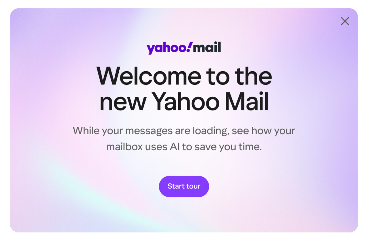 New Yahoo Mail Welcome Screen